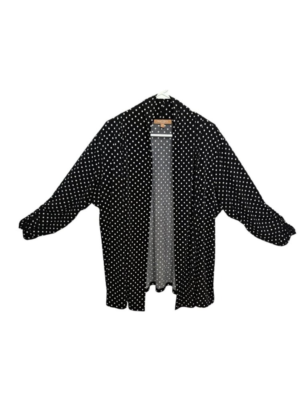 Ellen Tracy Woman 3X Black White Polka Dot Open Front Kimono Cardigan USA